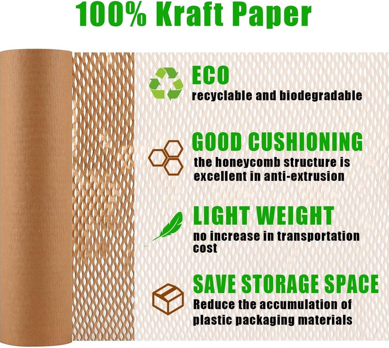 MIVERYEA Honeycomb Packing Paper, 15"x300' Eco Friendly Packing Materials for Shipping Breakable Recyclable Moving Supplies Paper Bubble Wrap Sheets Roll with 20 Fragile Sticker Labels - Image 4